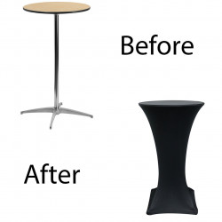 24 inch highboy cocktail spandex table covers black before after 20353.1462485339 1721164380 Linen Cocktail 24" Bar Ht Spandex Black