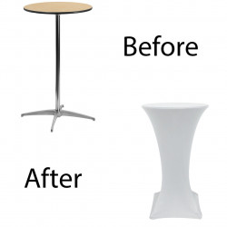 24 inch highboy cocktail spandex table covers white before after 39741.1462484542 1721164744 Linen Cocktail 24" Bar Ht Spandex White