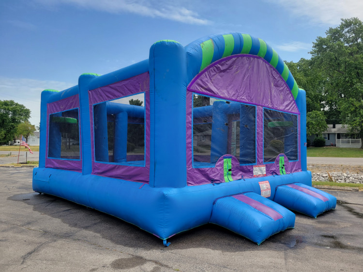 bounce house set up in illinois for a backyard party